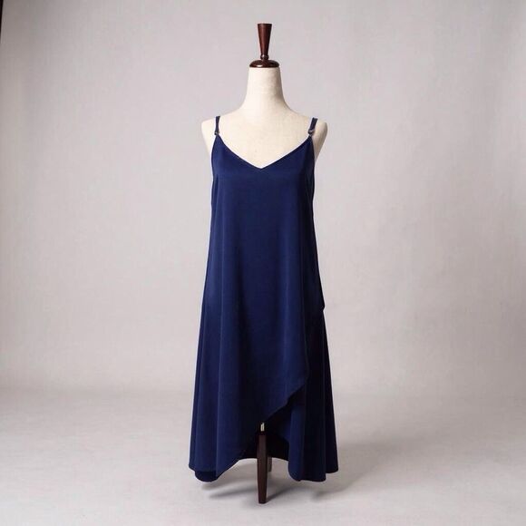 Lulus NAVY BLUE SMALL Spaghetti Strap Double V Neck High Low Hem Maxi Dress - Picture 9 of 10
